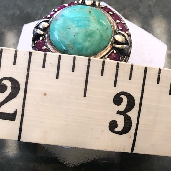Vintage Sally C Turquoise Ruby Sterling Silver Ring - Picture 12 of 12